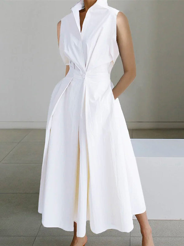 Elegantes Leichtes Weißes Hemdkragen Urban Baumwollohne Kleid