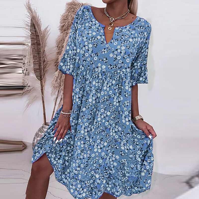 Bequemes Kleid mit Blumenmuster und O-Ausschnitt für dich