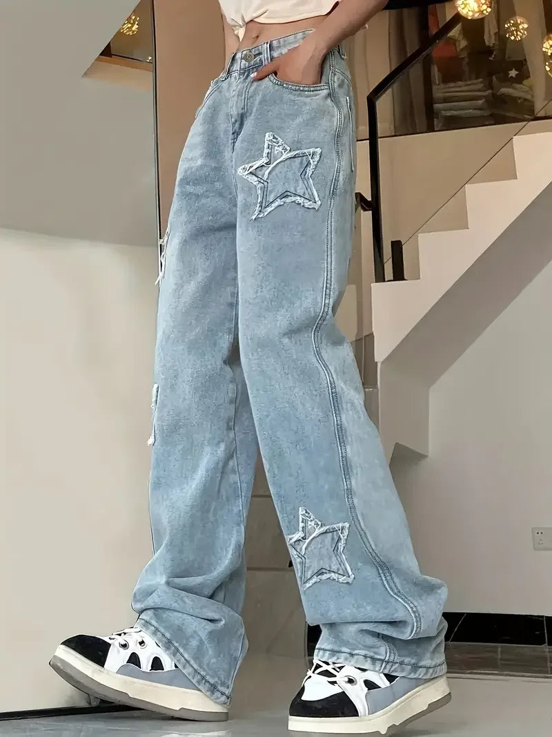 Kuschelig Bequeme Sternen Baggy Jeans Für Damen Jeans
