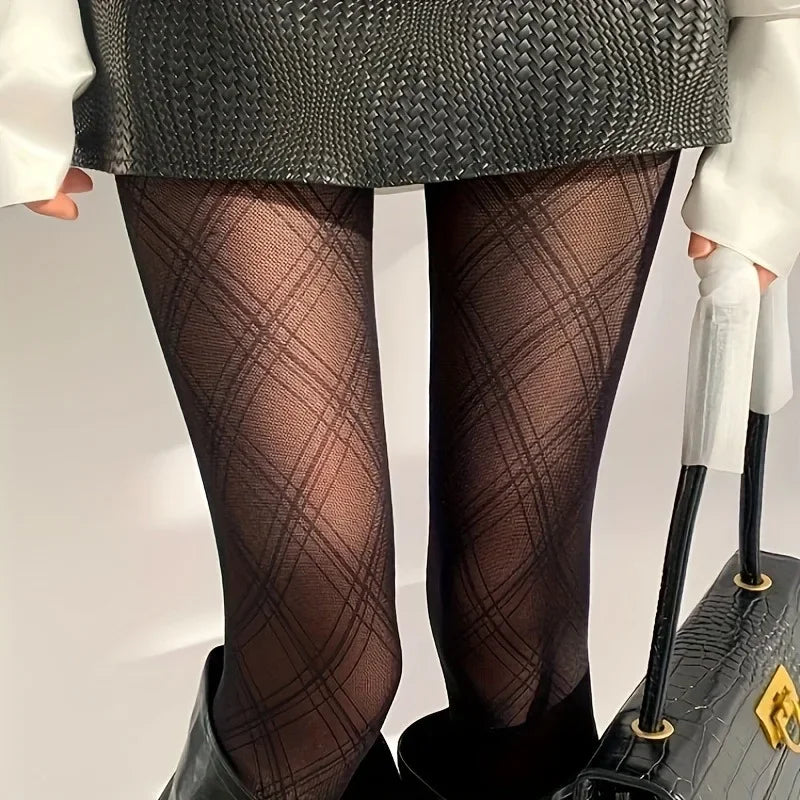 Schwarze Modische Elegante Rautenmuster Strumpfhose