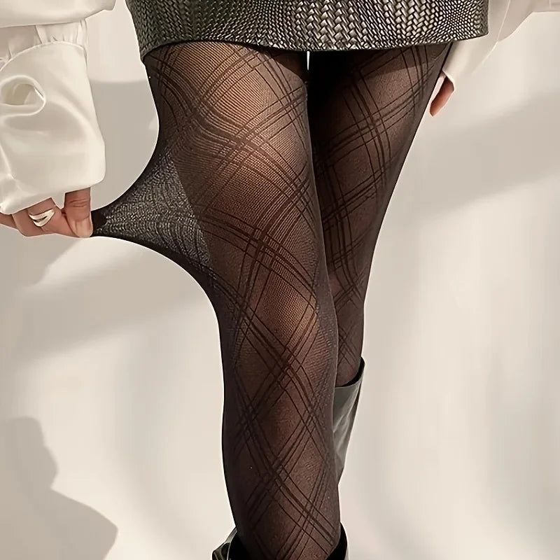 Schwarze Modische Elegante Rautenmuster Strumpfhose