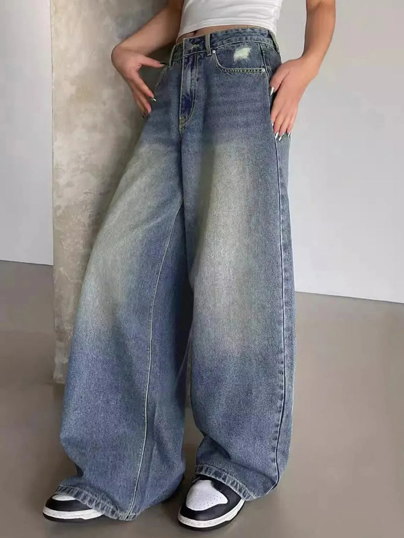 Lässige Weites Bein Baggy Jeans Damen Modische Jeans