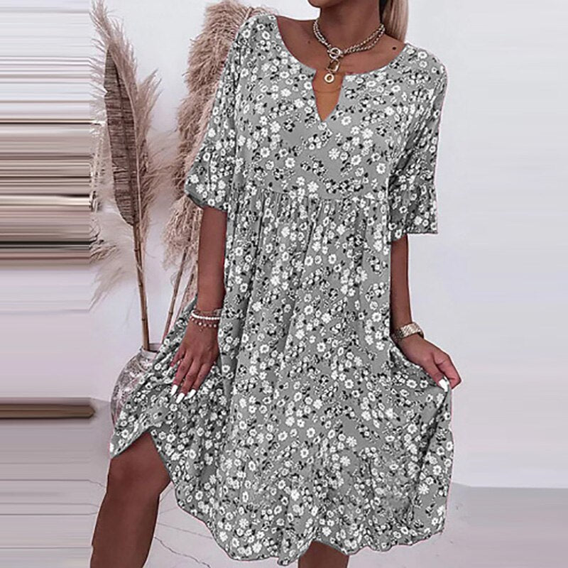Bequemes Kleid mit Blumenmuster und O-Ausschnitt für dich