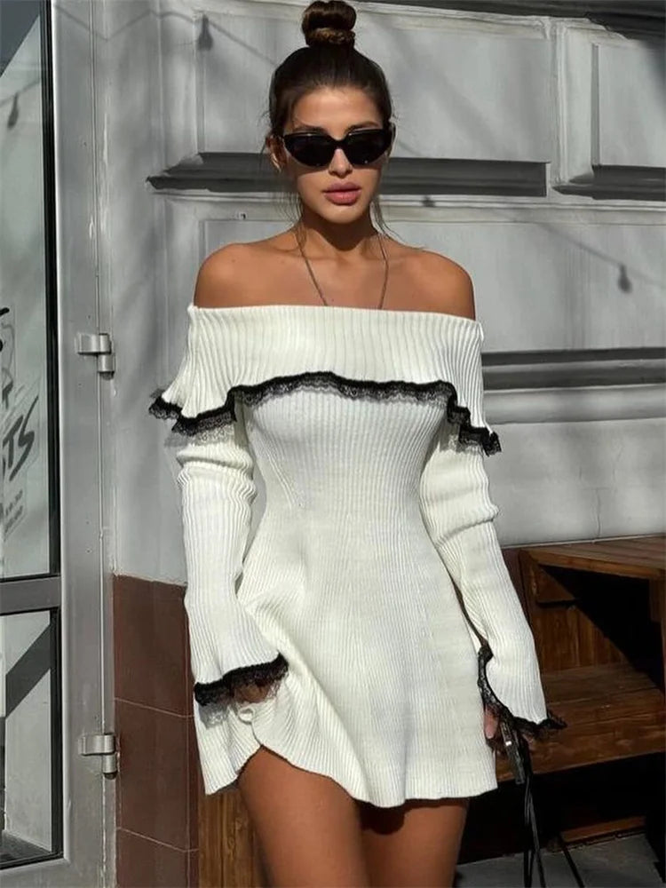 Schönes Minikleid Mit Kontrastspitze Für Frauen