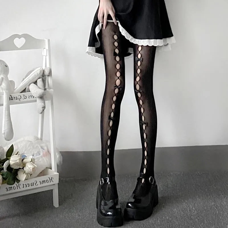 Elegante Schleifendetails Für Oberschenkelhohe Strumpfhose