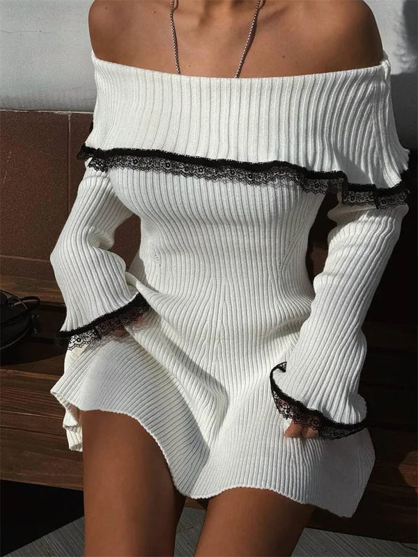 Schönes Minikleid Mit Kontrastspitze Für Frauen
