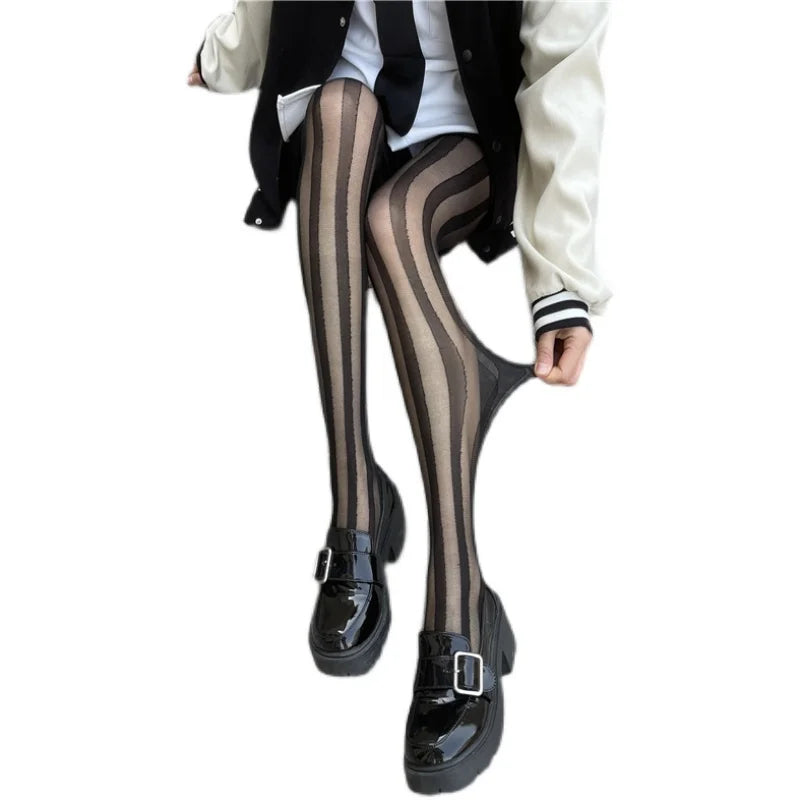 Gestreifte Damen Strumpfhose Schwarz Modisch Strumpfhose