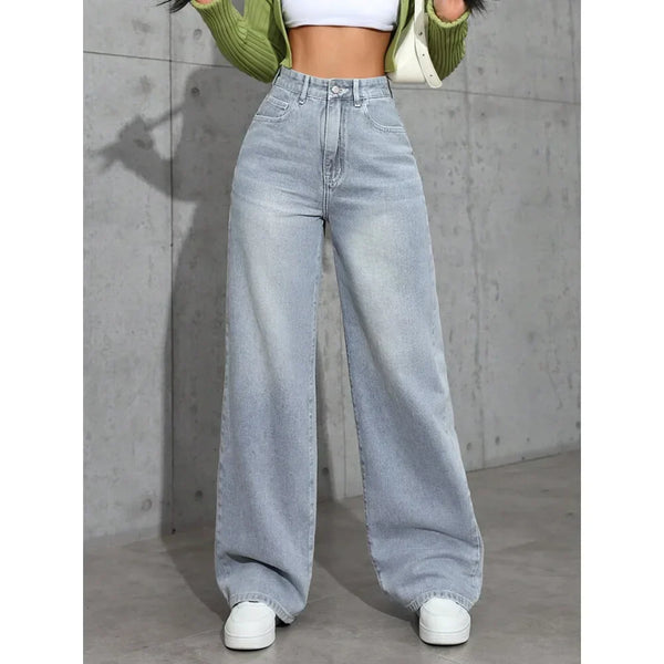 Bequeme Modische Hohe Taille Baggy Alltagslook Jeans