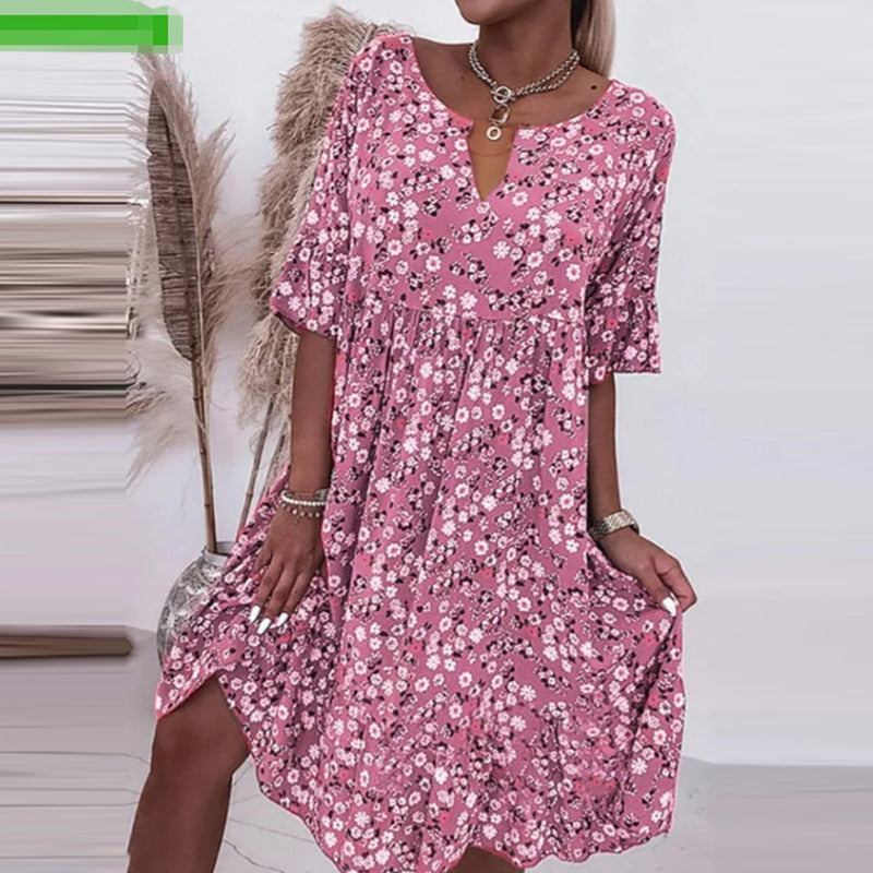 Bequemes Kleid mit Blumenmuster und O-Ausschnitt für dich