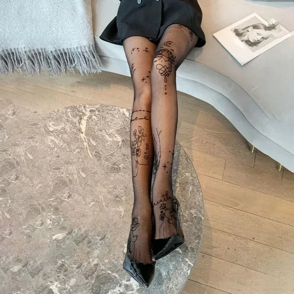 Bequeme Elegante Damen Mit Grafischem Muster Strumpfhose