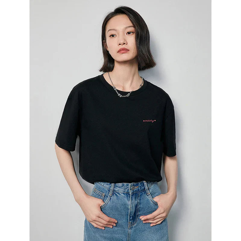 Warmes Schwarz T-Shirt Kleid mit 'was?' Druck für dich