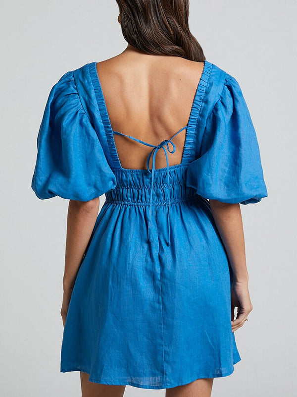 Warmes Blaues Kleid mit Puffärmeln für dich jetzt kaufen
