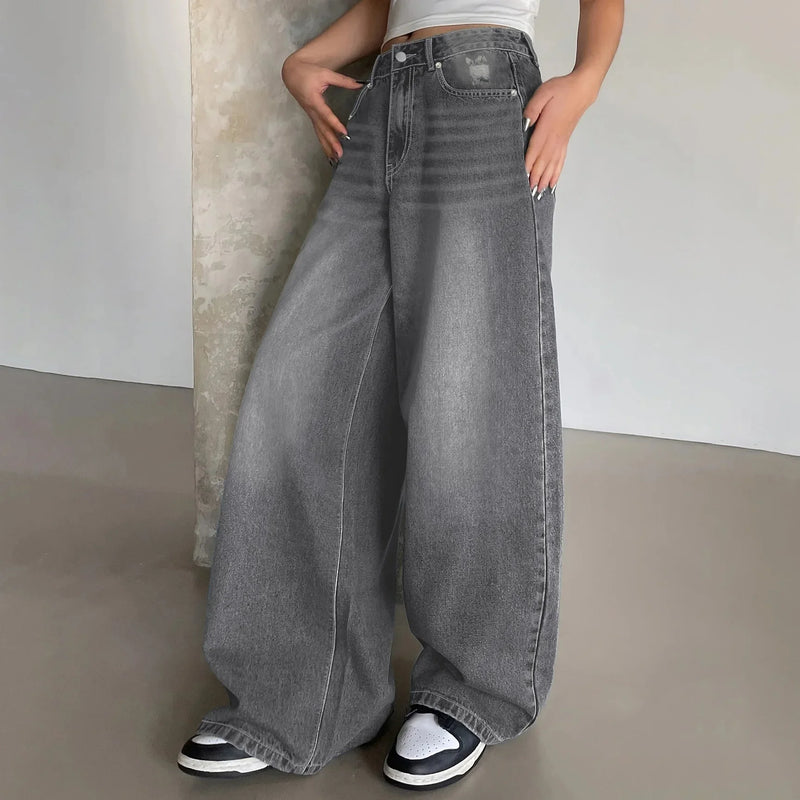 Lässige Weites Bein Baggy Jeans Damen Modische Jeans