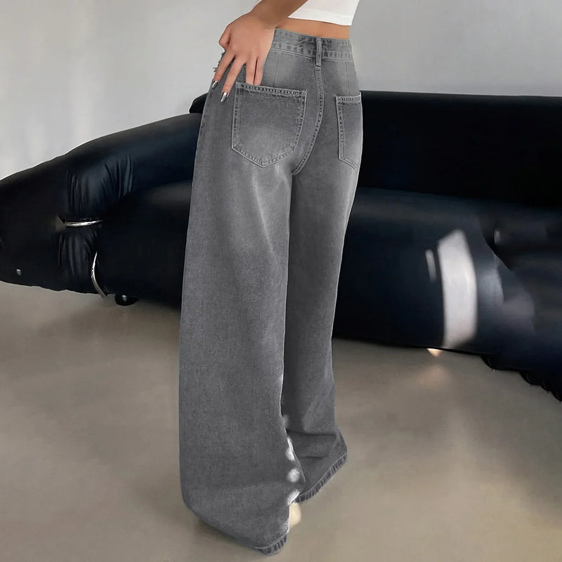 Lässige Weites Bein Baggy Jeans Damen Modische Jeans