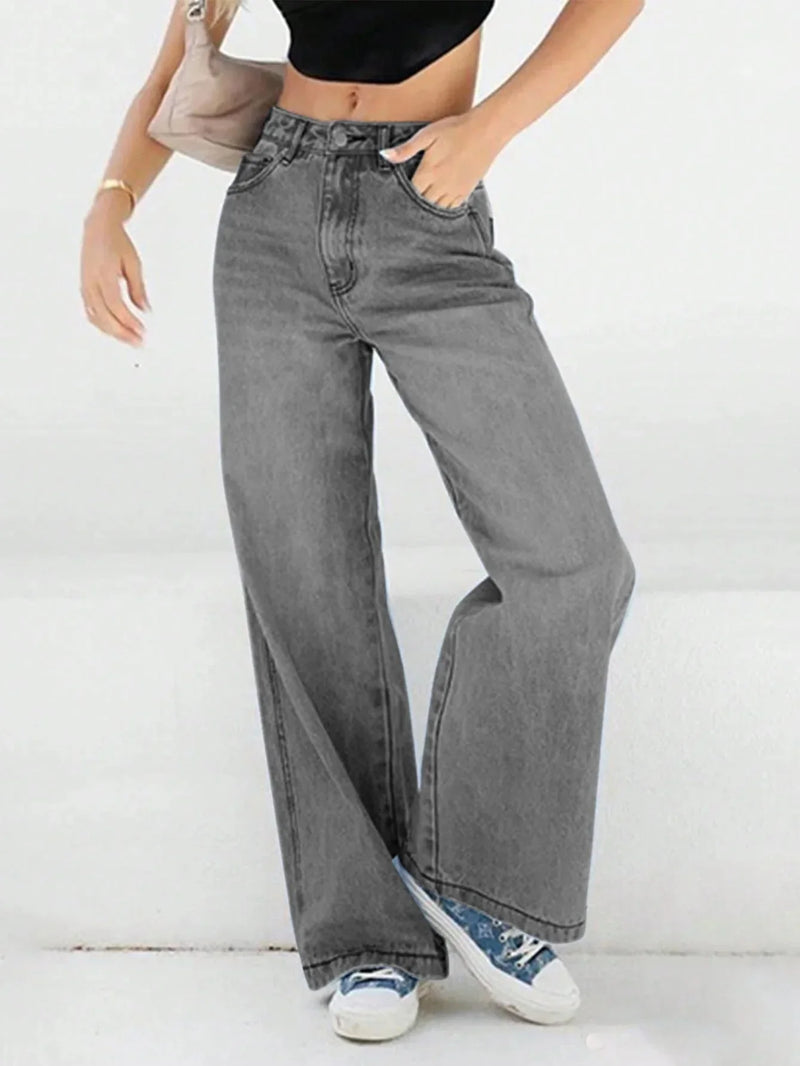 Bequeme Weite Baggy Stilvolle Hohem Bund Moderner Jeans
