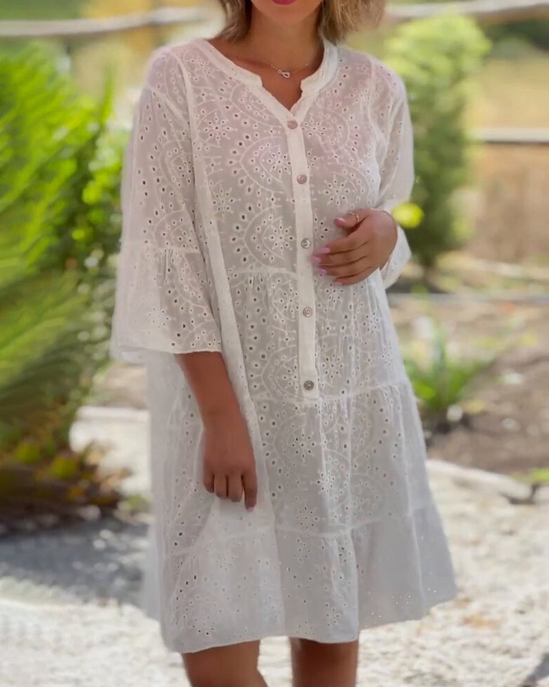 Elegantes Luftiges A-Linien-Kleid mit Knöpfen für Damen
