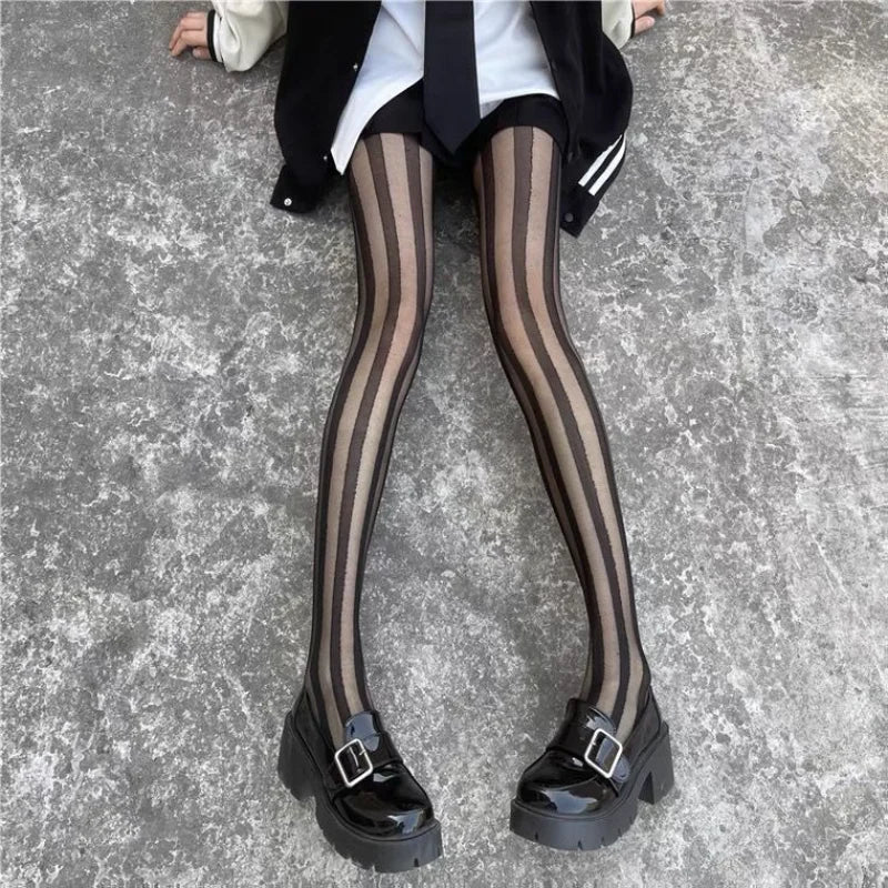 Gestreifte Damen Strumpfhose Schwarz Modisch Strumpfhose