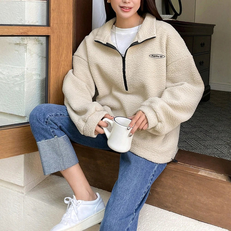 Warm Kuscheliges Sweatshirt Halbreißverschluss Hoodie