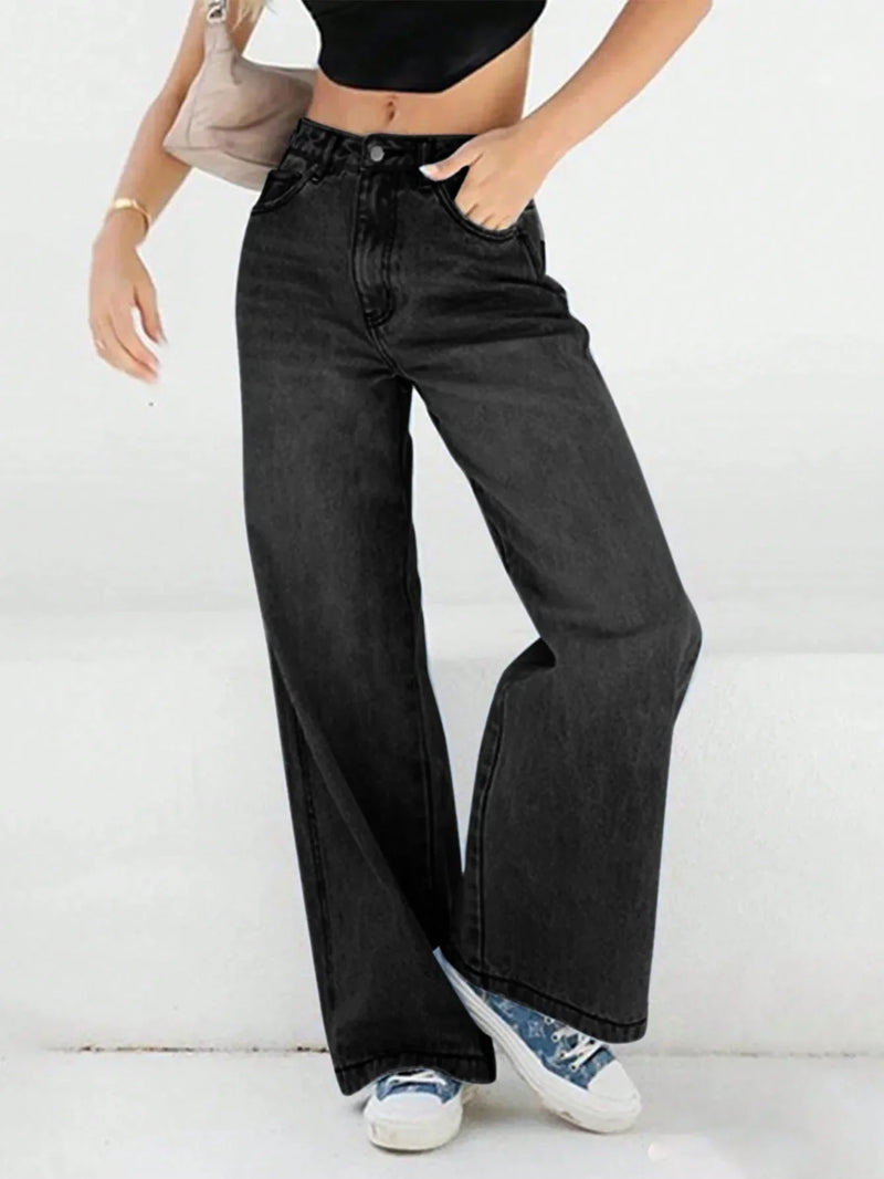 Bequeme Weite Baggy Stilvolle Hohem Bund Moderner Jeans