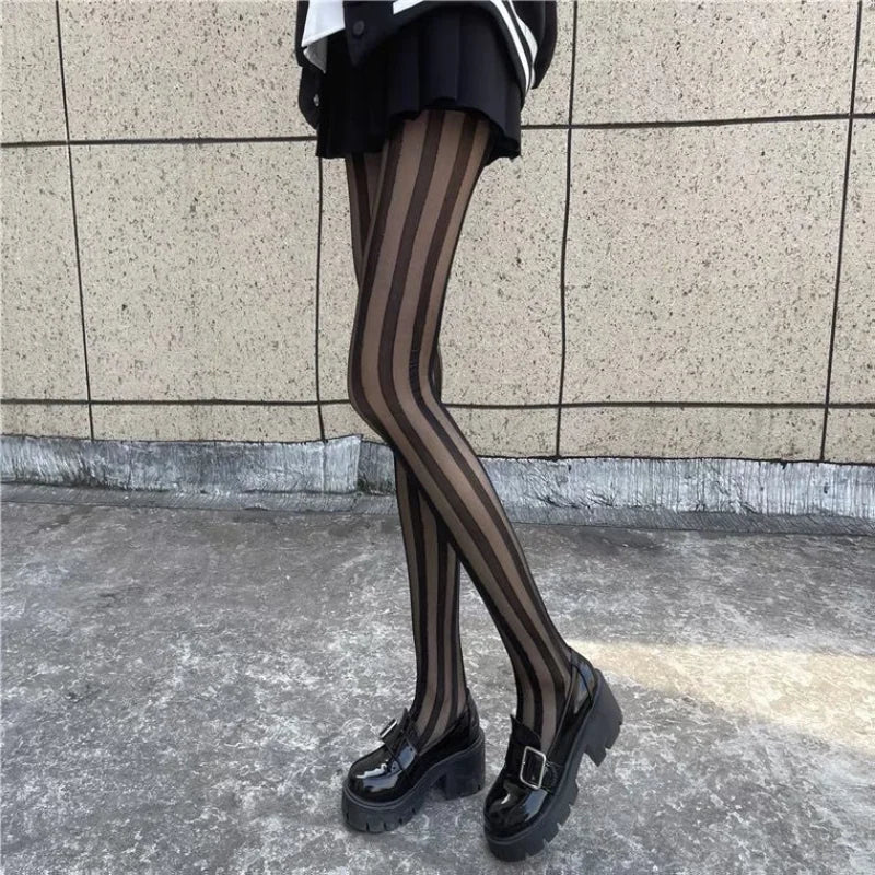 Gestreifte Damen Strumpfhose Schwarz Modisch Strumpfhose