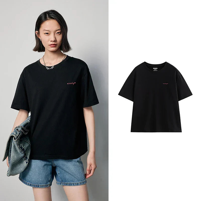 Warmes Schwarz T-Shirt Kleid mit 'was?' Druck für dich