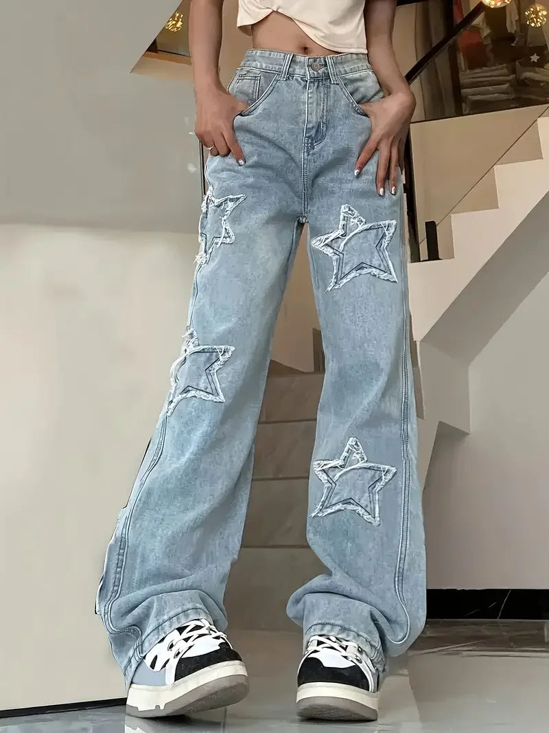 Kuschelig Bequeme Sternen Baggy Jeans Für Damen Jeans