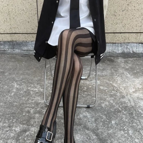 Gestreifte Damen Strumpfhose Schwarz Modisch Strumpfhose