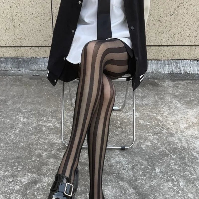 Gestreifte Damen Strumpfhose Schwarz Modisch Strumpfhose