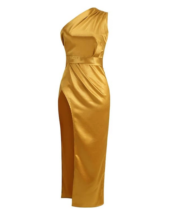 Elegantes Isolde Seiden-Maxikleid mit hohem Schlitz