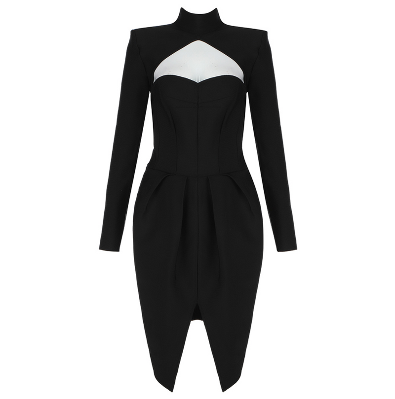 Elegantes Langärmliges, zweiteiliges Mini-Bandage-Kleid mit Herzausschnitt