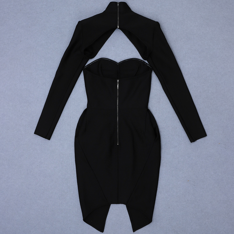 Elegantes Langärmliges, zweiteiliges Mini-Bandage-Kleid mit Herzausschnitt