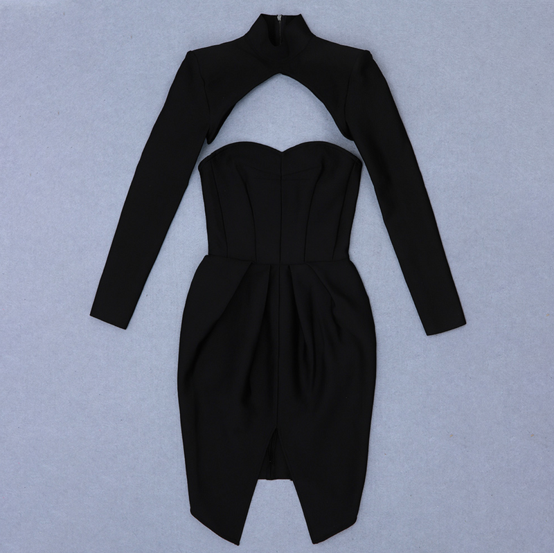 Elegantes Langärmliges, zweiteiliges Mini-Bandage-Kleid mit Herzausschnitt