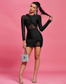 Elegantes, Langärmliges Mini-Bandage-Kleid mit Blütenblättern