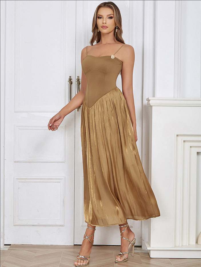 Elegantes Annika - Bodycon Maxikleid mit Fransen in Braun