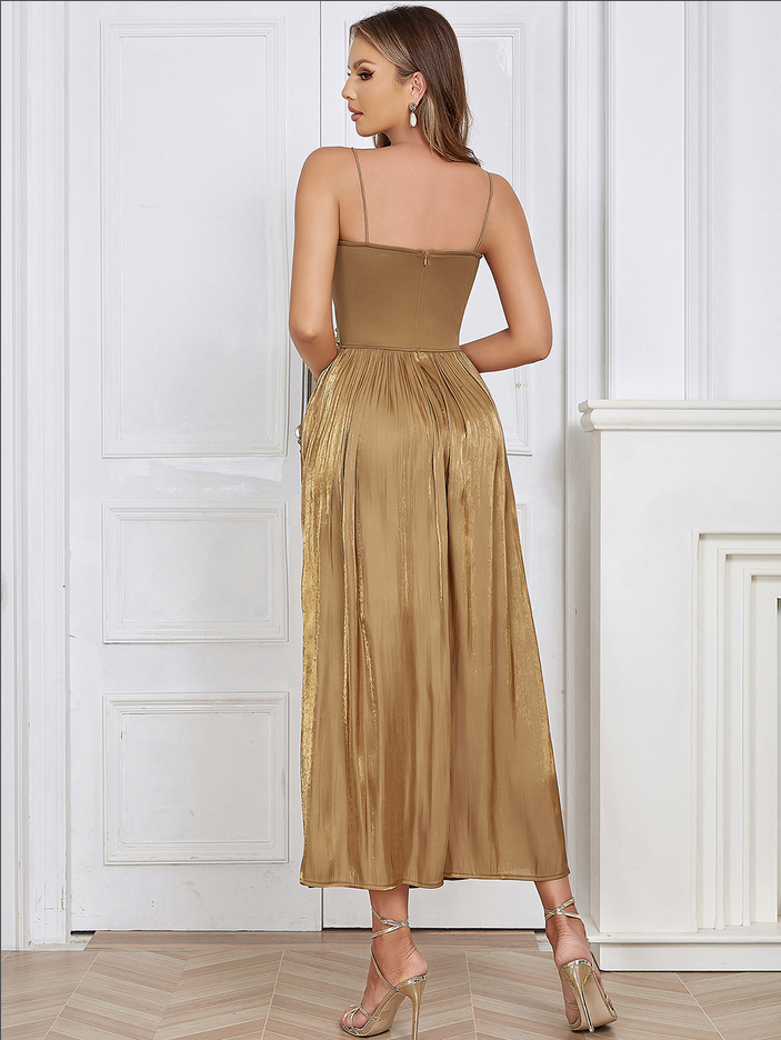 Elegantes Annika - Bodycon Maxikleid mit Fransen in Braun