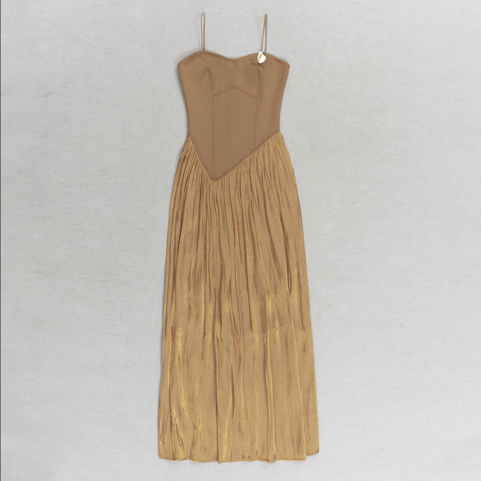 Elegantes Annika - Bodycon Maxikleid mit Fransen in Braun