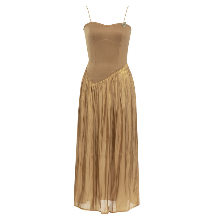 Elegantes Annika - Bodycon Maxikleid mit Fransen in Braun