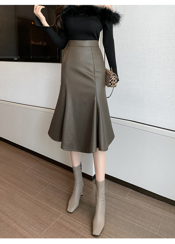 Eleganter Bärbel Mermaid-Rock aus PU-Leder für Frauen
