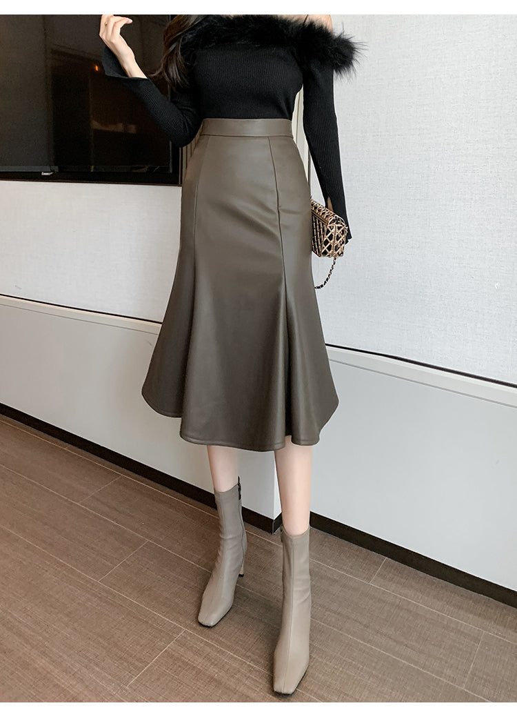 Eleganter Bärbel Mermaid-Rock aus PU-Leder für Frauen