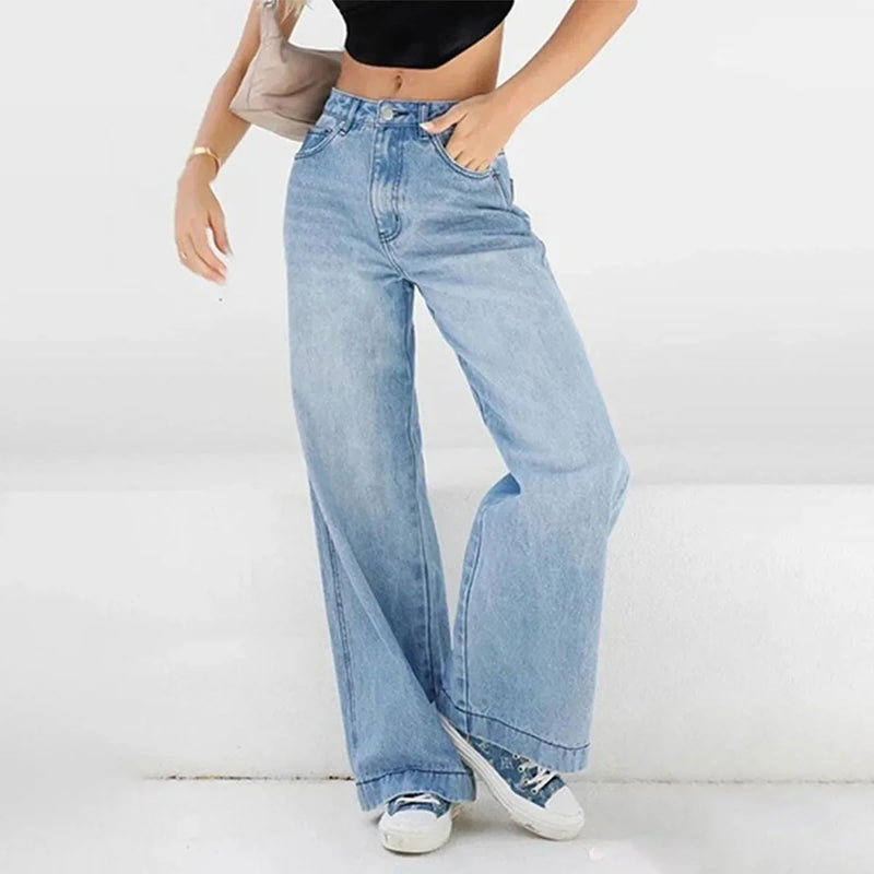 Bequeme Weite Baggy Stilvolle Hohem Bund Moderner Jeans