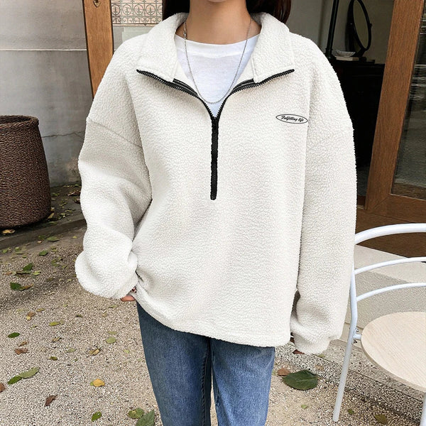 Warm Kuscheliges Sweatshirt Halbreißverschluss Hoodie