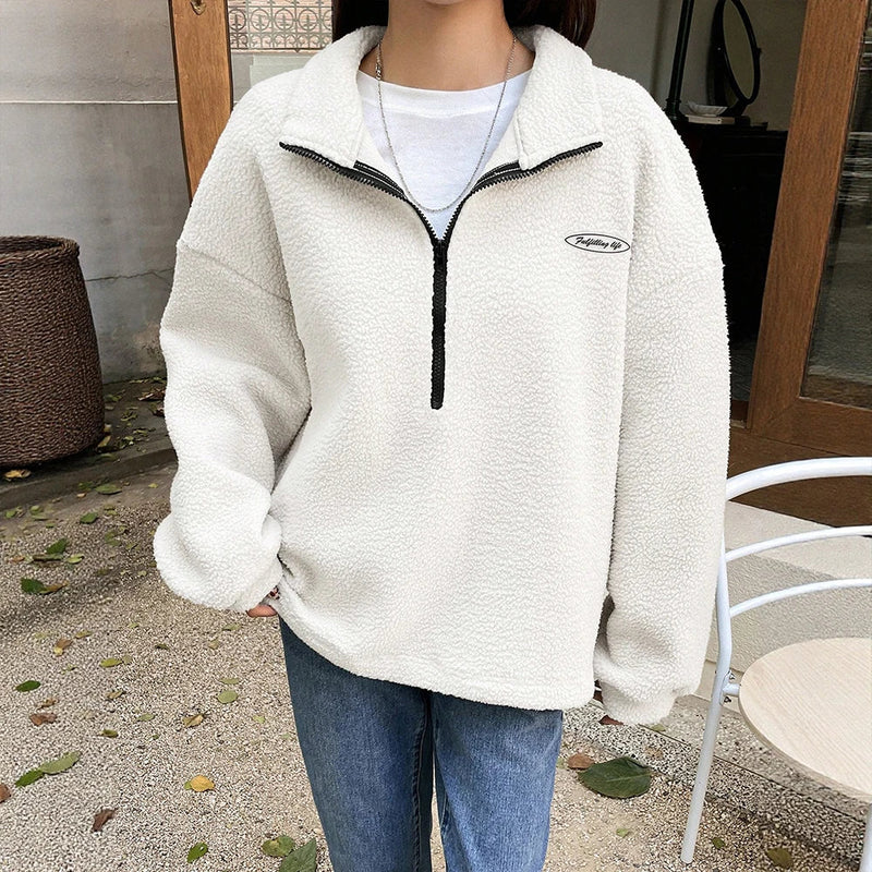 Warm Kuscheliges Sweatshirt Halbreißverschluss Hoodie