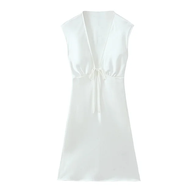 Bequemes Satin Kleid mit V-Ausschnitt für den Sommer