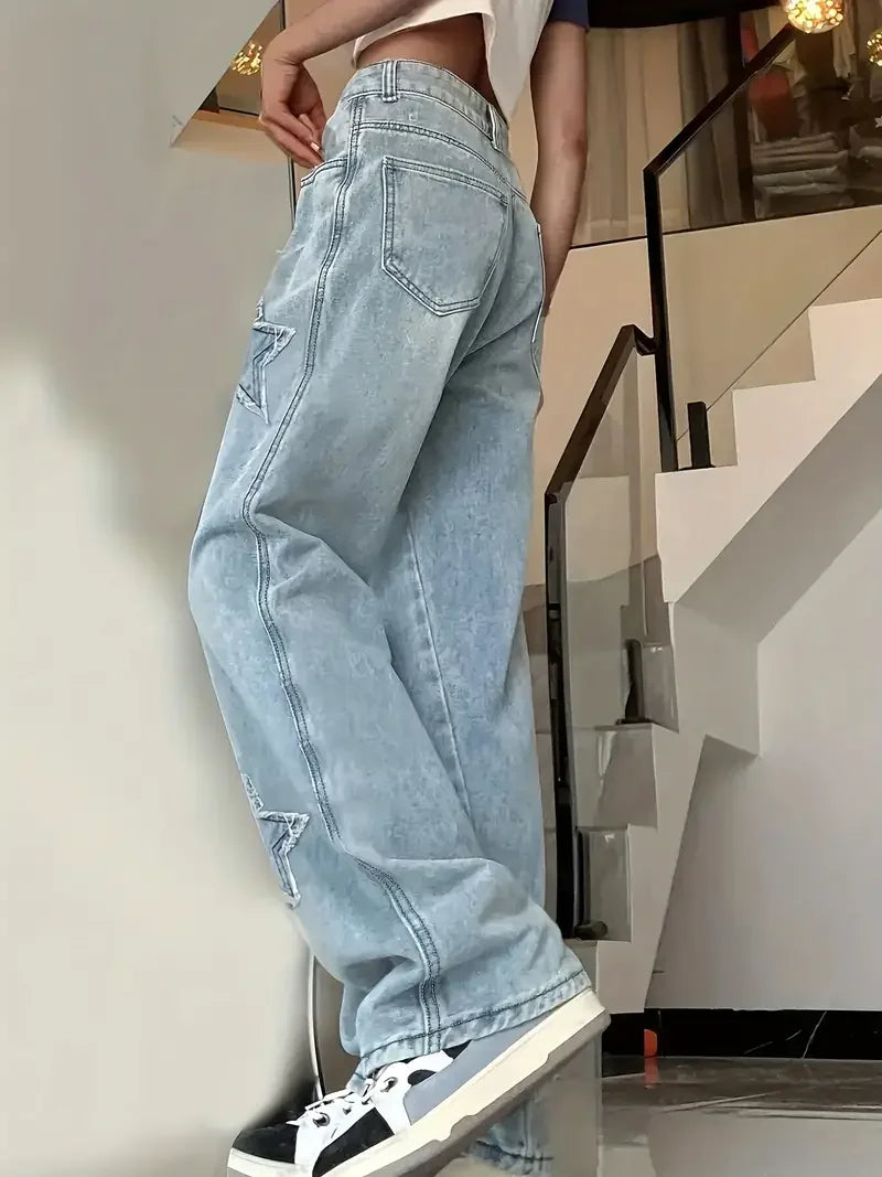Kuschelig Bequeme Sternen Baggy Jeans Für Damen Jeans