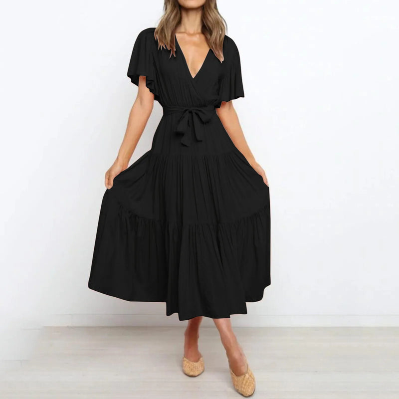 Elegantes Maxikleid Frieda mit tiefem V-Ausschnitt für Frauen