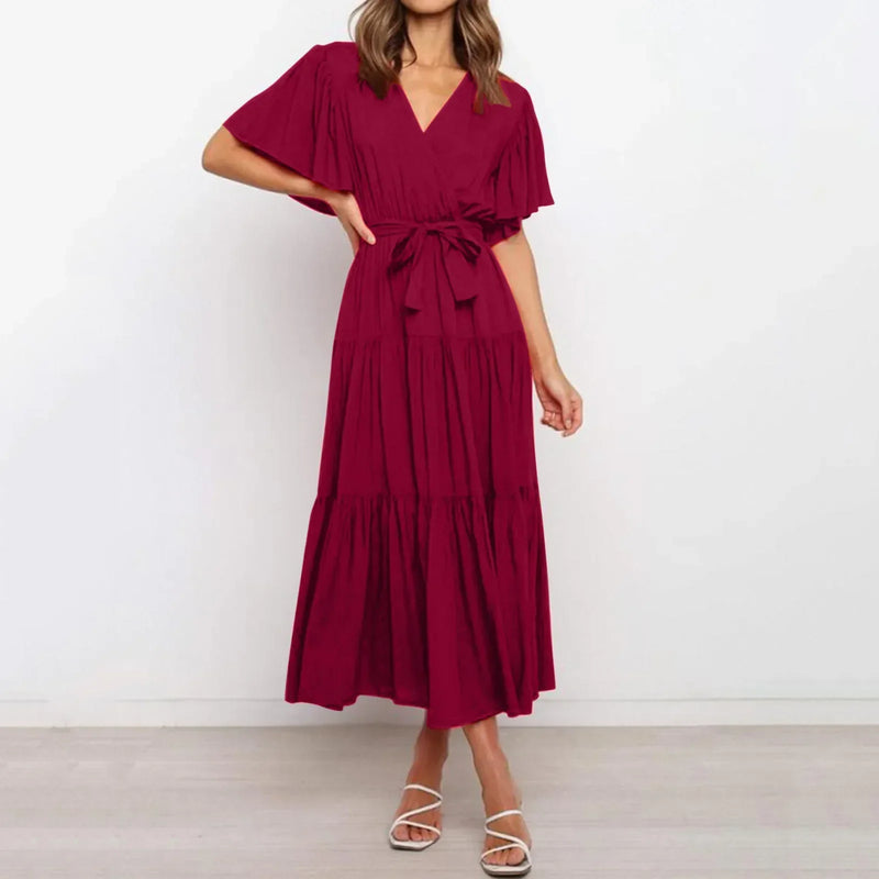 Elegantes Maxikleid Frieda mit tiefem V-Ausschnitt für Frauen