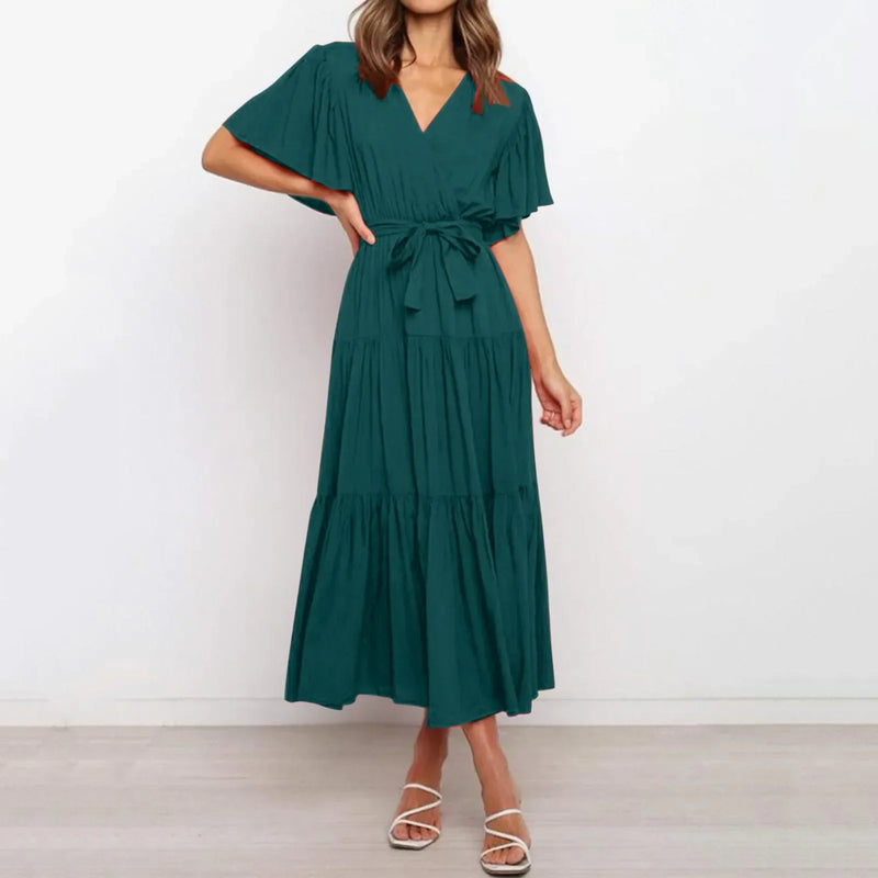 Elegantes Maxikleid Frieda mit tiefem V-Ausschnitt für Frauen
