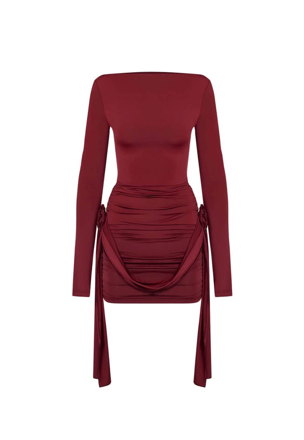 Elegantes Emma -Minikleid Mit Bootsausschnitt In Granatrot