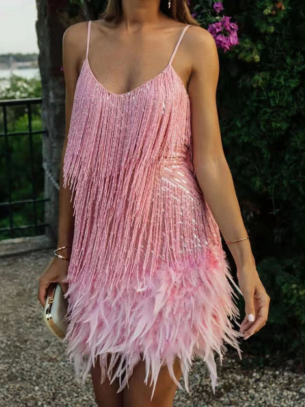 Elegantes Partykleid Mit Pailletten Und Federn