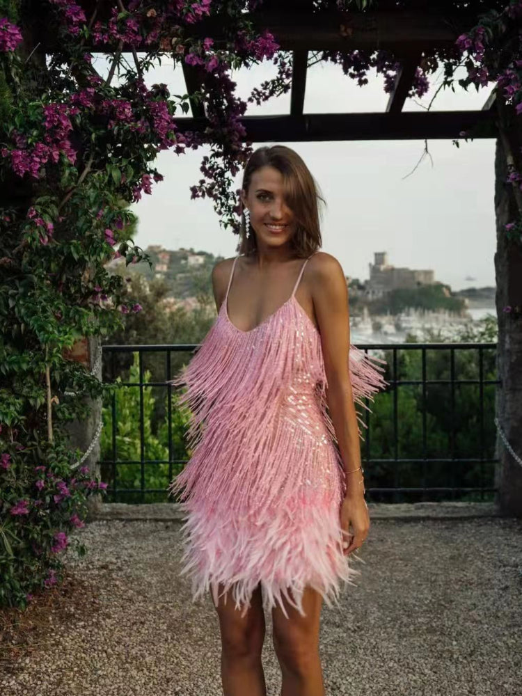 Elegantes Partykleid Mit Pailletten Und Federn